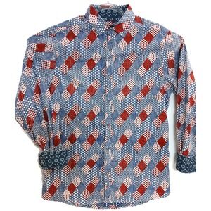 Rock Roll-n-Soul Shirt Mens Large Red White Blue Button Down Playing Card Print